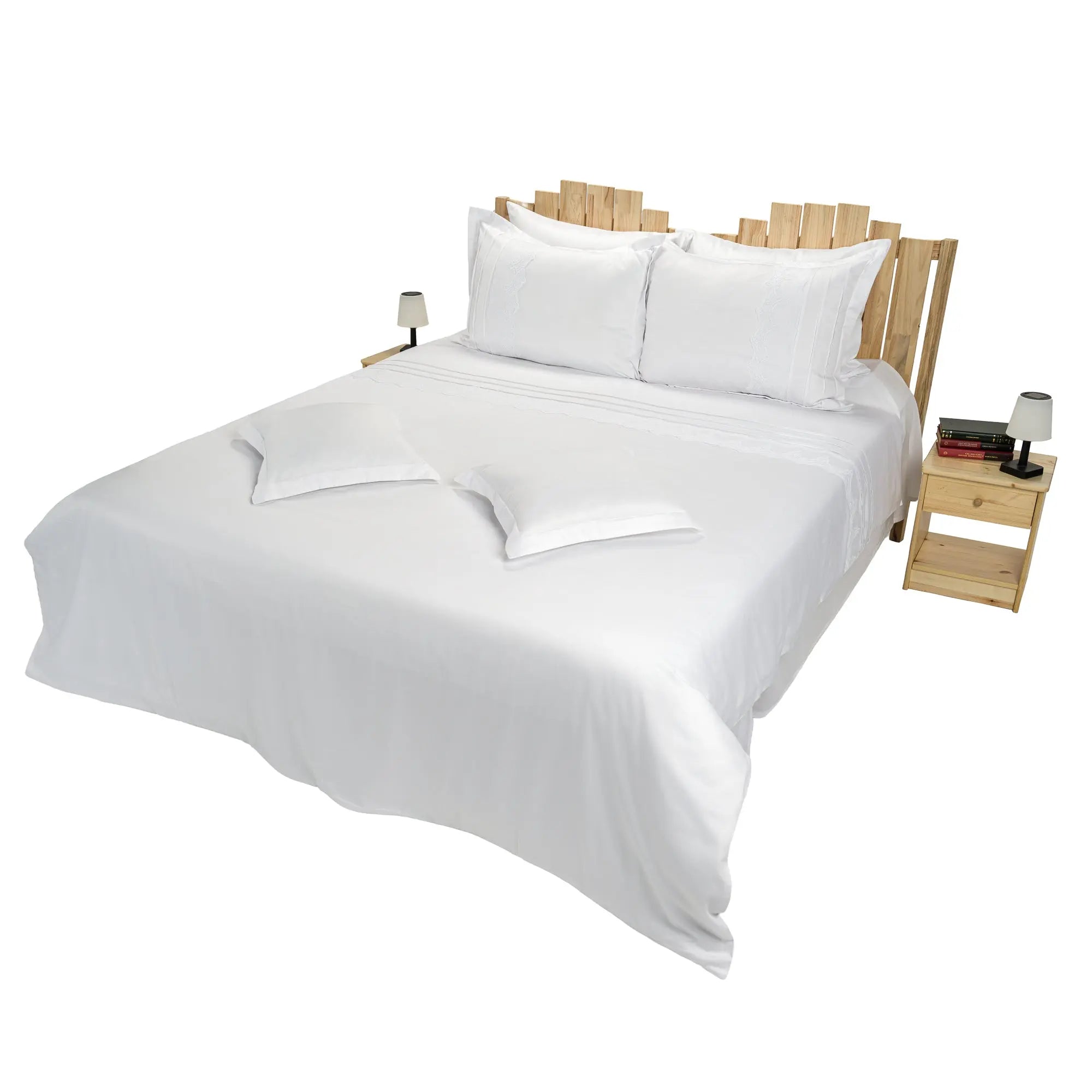 Lenjerie de pat 1 persoană Albă din bumbac satinat dens și dantelă, personalizabilă – RENATA CASA CRYSTAL CasaCrystal