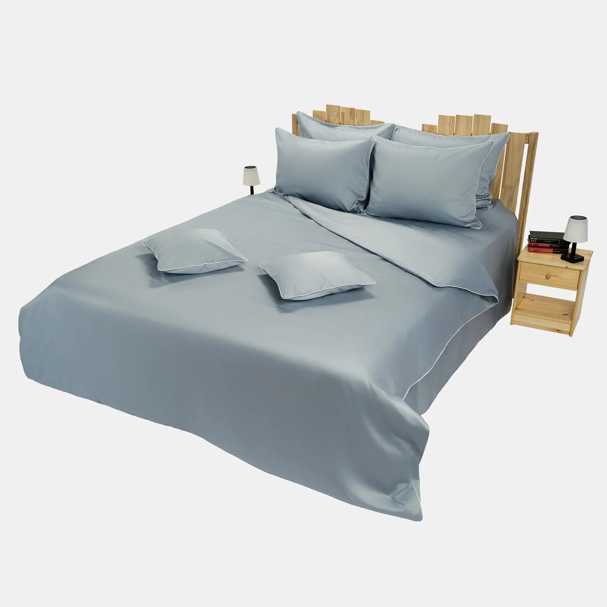 Lenjerie de pat 2 persoane Albastră din bumbac satinat dens simplă, personalizabilă – ELEGANT BLEU CASA CRYSTAL CasaCrystal