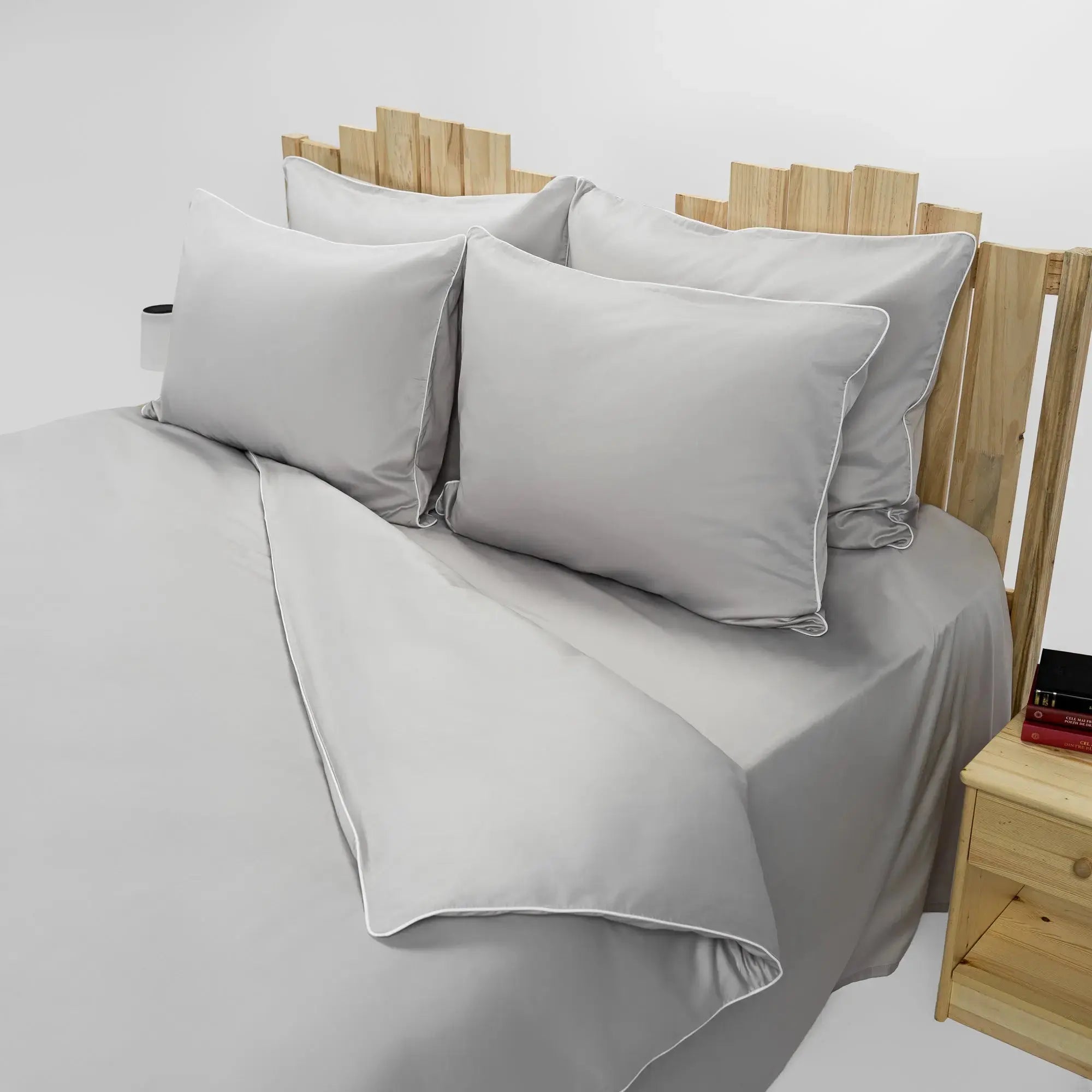 Lenjerie de pat 1 persoană Gri din bumbac satinat dens simplă, personalizabilă – ELEGANT SILVER CASA CRYSTAL CasaCrystal
