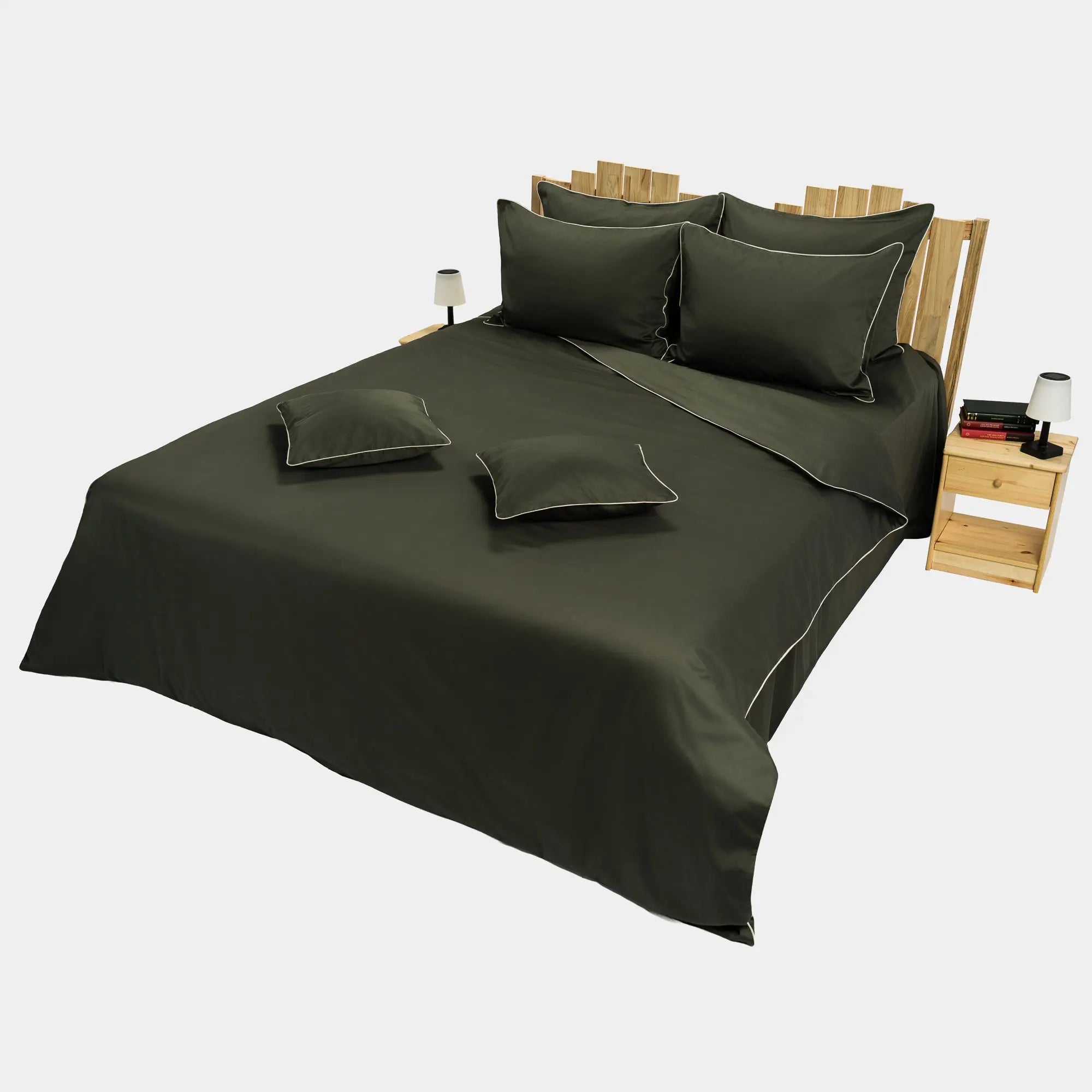 Lenjerie de pat 2 persoane Kaki din bumbac satinat dens simplă, personalizabilă – ELEGANT KAKI CASA CRYSTAL CasaCrystal