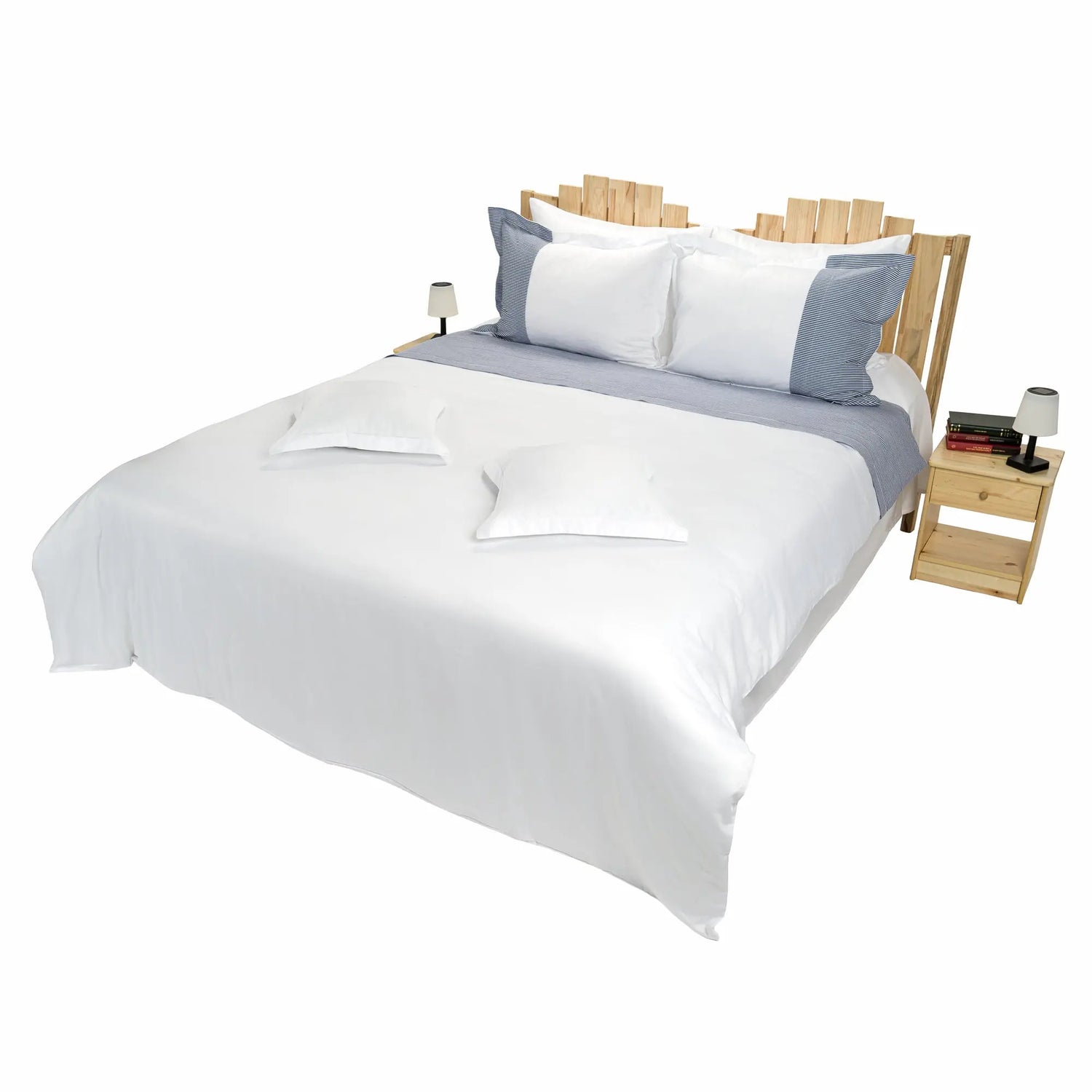 Lenjerie de pat 1 persoană Albă din bumbac satinat dens cu motive dungi, personalizabilă – CRUISE CASA CRYSTAL CasaCrystal