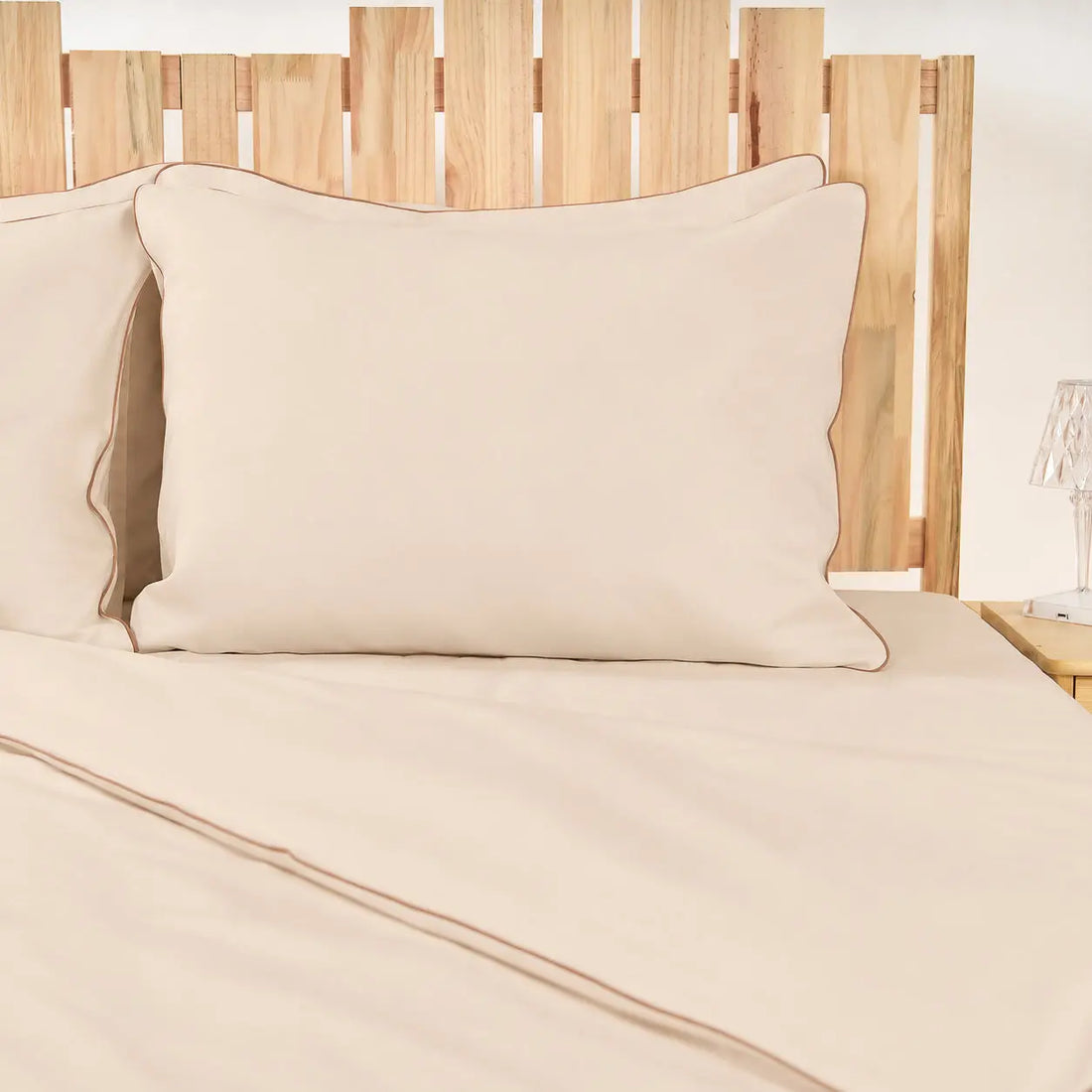 Lenjerie de pat 1 persoană Crem din bumbac satinat dens simplă, personalizabilă – ELEGANT CREM