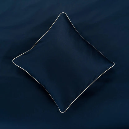 Lenjerie de pat 2 persoane Albastră din bumbac satinat dens simplă, personalizabilă – ELEGANT NAVY CASA CRYSTAL CasaCrystal