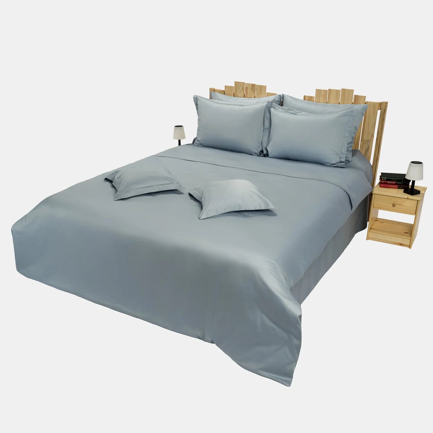 Lenjerie de pat 2 persoane Albastră din bumbac satinat dens simplă, personalizabilă – SIMPLE BLEU CASA CRYSTAL CasaCrystal