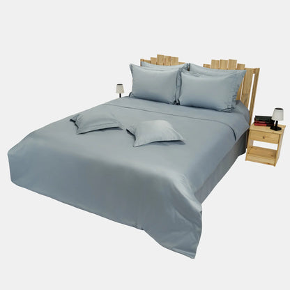 Lenjerie de pat 2 persoane Albastră din bumbac satinat dens simplă, personalizabilă – SIMPLE BLEU CASA CRYSTAL CasaCrystal