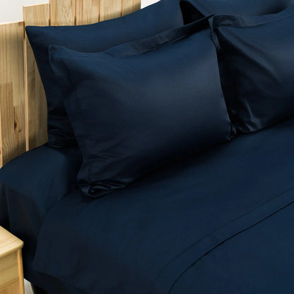 Lenjerie de pat 2 persoane Albastră din bumbac satinat dens simplă, personalizabilă – SIMPLE NAVY CASA CRYSTAL CasaCrystal