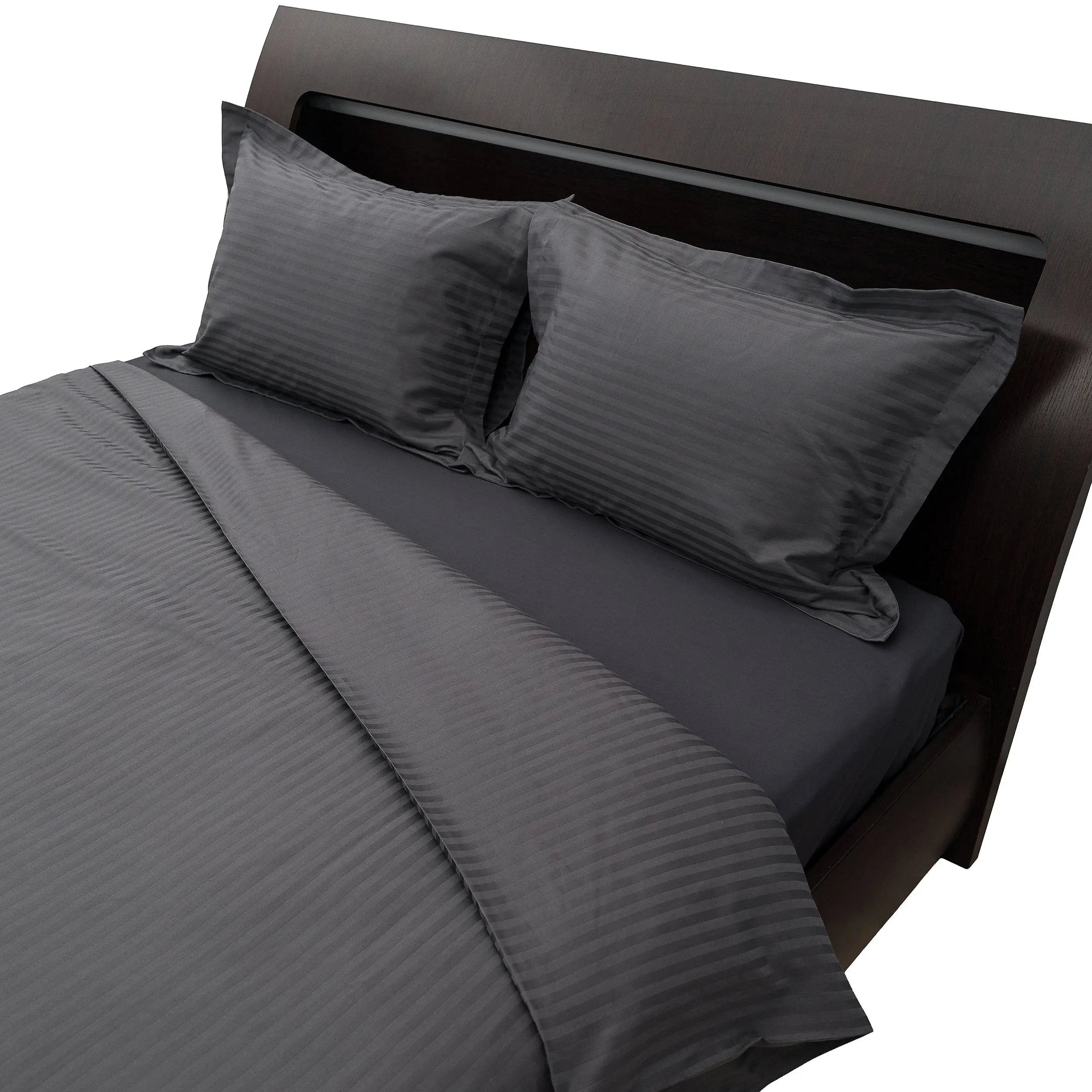 Lenjerie de pat 2 persoane Antracit din Bumbac 100% satinat dens cu dungi, personalizabilă – ANTRACIT STRIPES