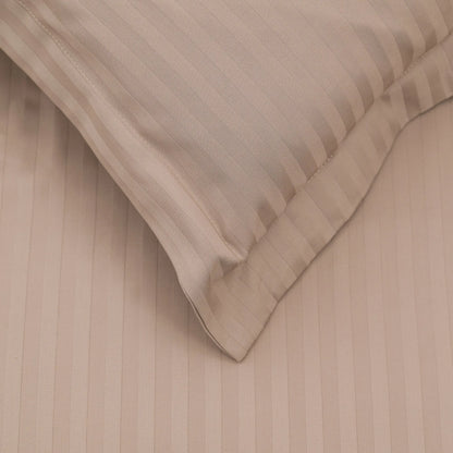 Lenjerie de pat 2 persoane Bej din Bumbac 100% satinat dens cu dungi, personalizabilă – BEIGE STRIPES