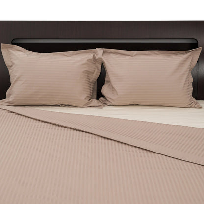 Lenjerie de pat 2 persoane Bej din Bumbac 100% satinat dens cu dungi, personalizabilă – BEIGE STRIPES