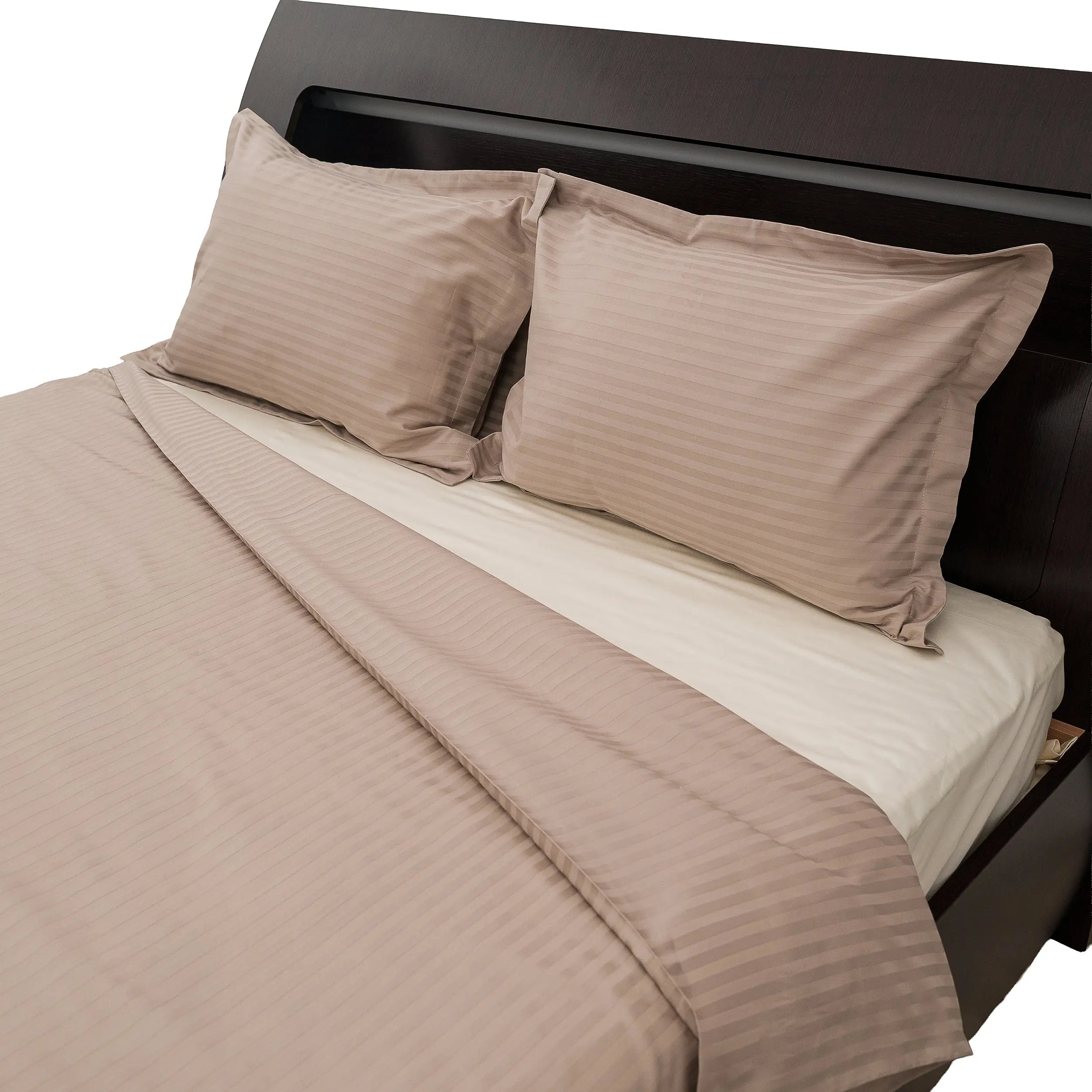 Lenjerie de pat 2 persoane Bej din Bumbac 100% satinat dens cu dungi, personalizabilă – BEIGE STRIPES