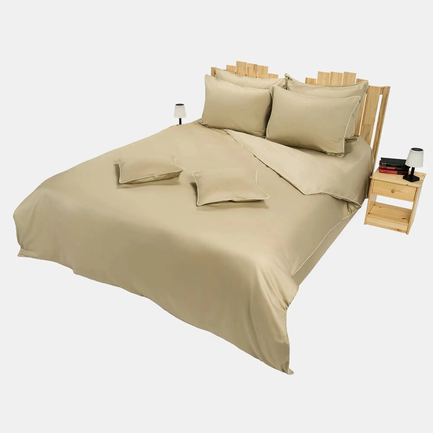 Lenjerie de pat 1 persoană Bej din bumbac satinat dens simplă, personalizabilă – ELEGANT BEIGE CasaCrystal CasaCrystal