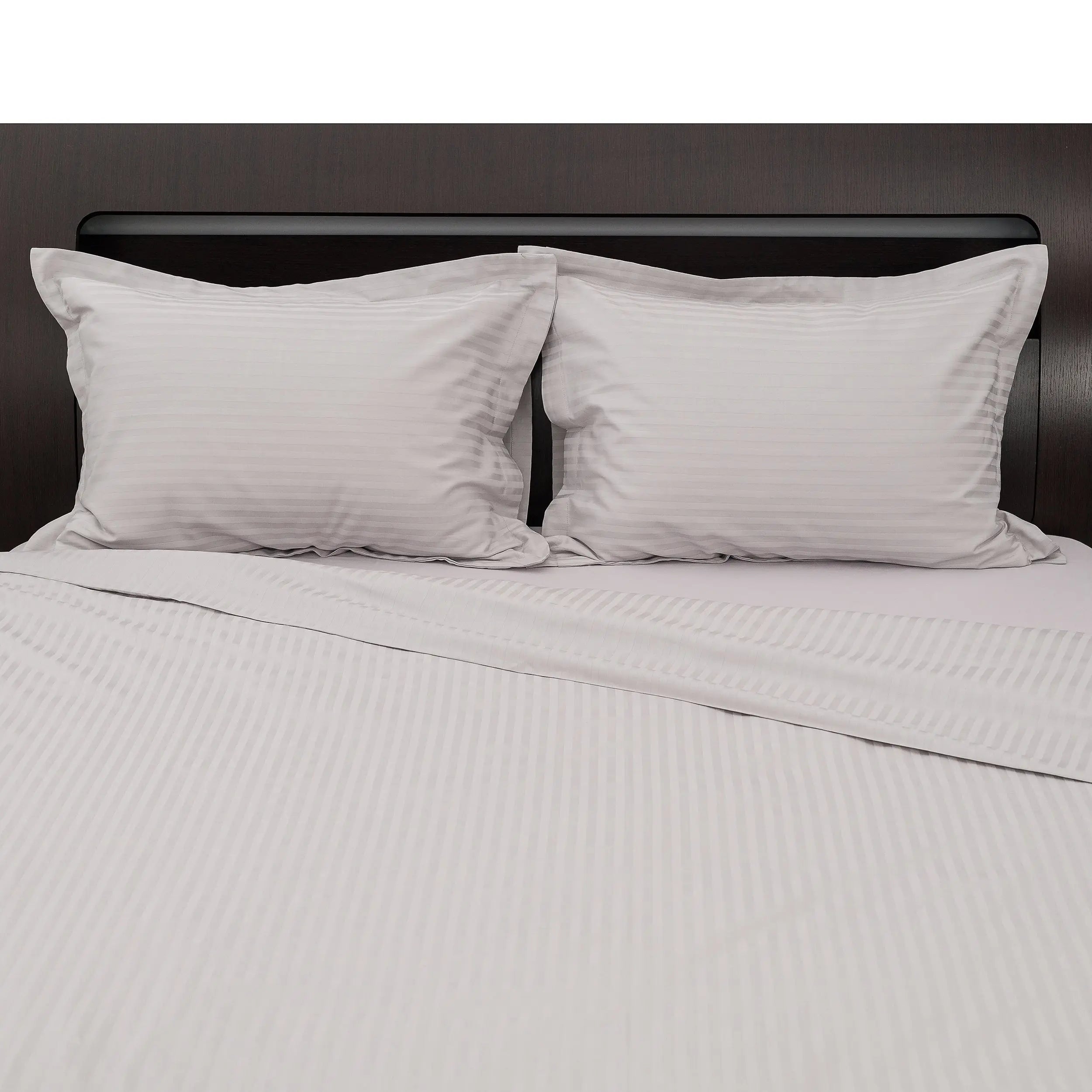 Lenjerie de pat 2 persoane Gri din Bumbac 100% satinat dens cu dungi, personalizabilă – GREIGE STRIPES