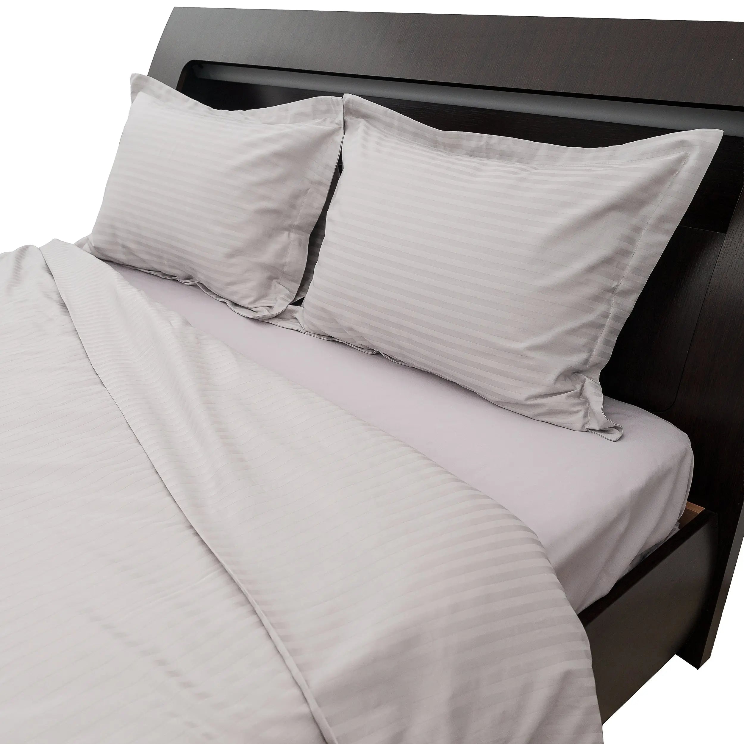 Lenjerie de pat 2 persoane Gri din Bumbac 100% satinat dens cu dungi, personalizabilă – GREIGE STRIPES