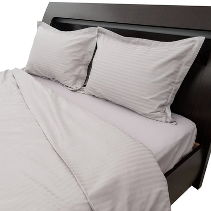 Lenjerie de pat 2 persoane Gri din Bumbac 100% satinat dens cu dungi, personalizabilă – GREIGE STRIPES