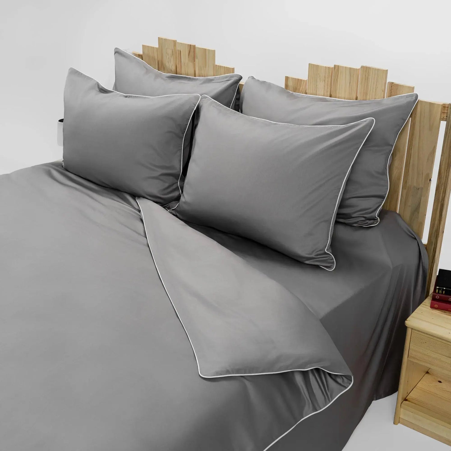 Lenjerie de pat 1 persoană Gri din bumbac satinat dens simplă, personalizabilă – ELEGANT GREY CASA CRYSTAL CasaCrystal