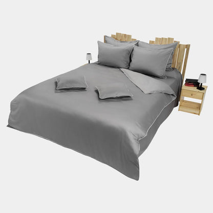 Lenjerie de pat 1 persoană Gri din bumbac satinat dens simplă, personalizabilă – ELEGANT GREY CASA CRYSTAL CasaCrystal