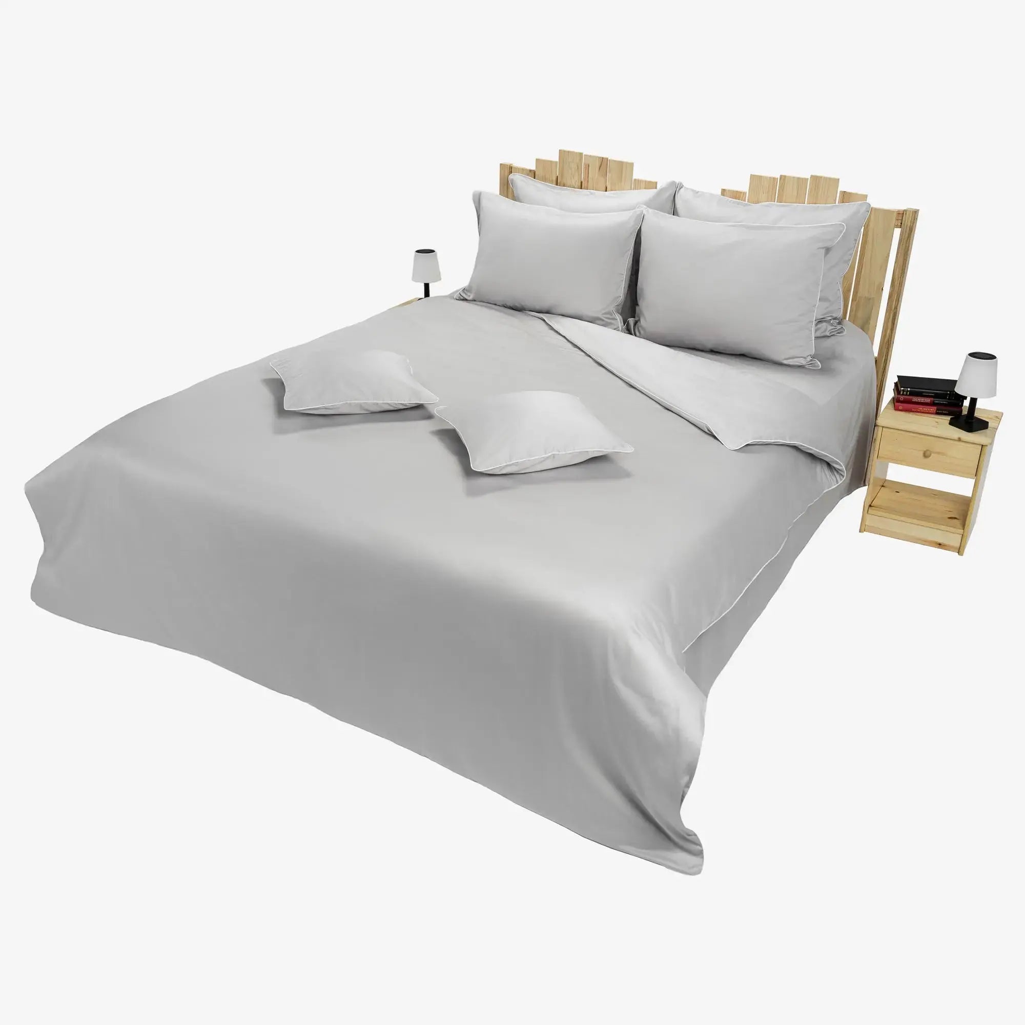 Lenjerie de pat 1 persoană Gri din bumbac satinat dens simplă, personalizabilă – ELEGANT SILVER CASA CRYSTAL CasaCrystal