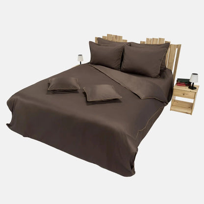 Lenjerie de pat 1 persoană Maro din bumbac satinat dens simplă, personalizabilă – ELEGANT CHOCOLATE CASA CRYSTAL CasaCrystal
