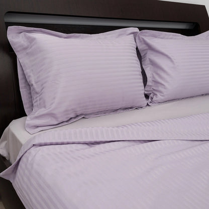Lenjerie de pat 2 persoane Mov din Bumbac 100% satinat dens cu dungi, personalizabilă – LILAC STRIPES