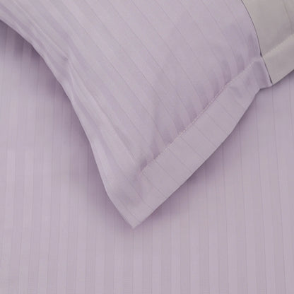 Lenjerie de pat 2 persoane Mov din Bumbac 100% satinat dens cu dungi, personalizabilă – LILAC STRIPES