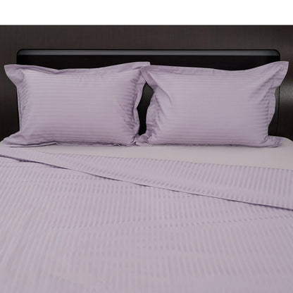 Lenjerie de pat 2 persoane Mov din Bumbac 100% satinat dens cu dungi, personalizabilă – LILAC STRIPES