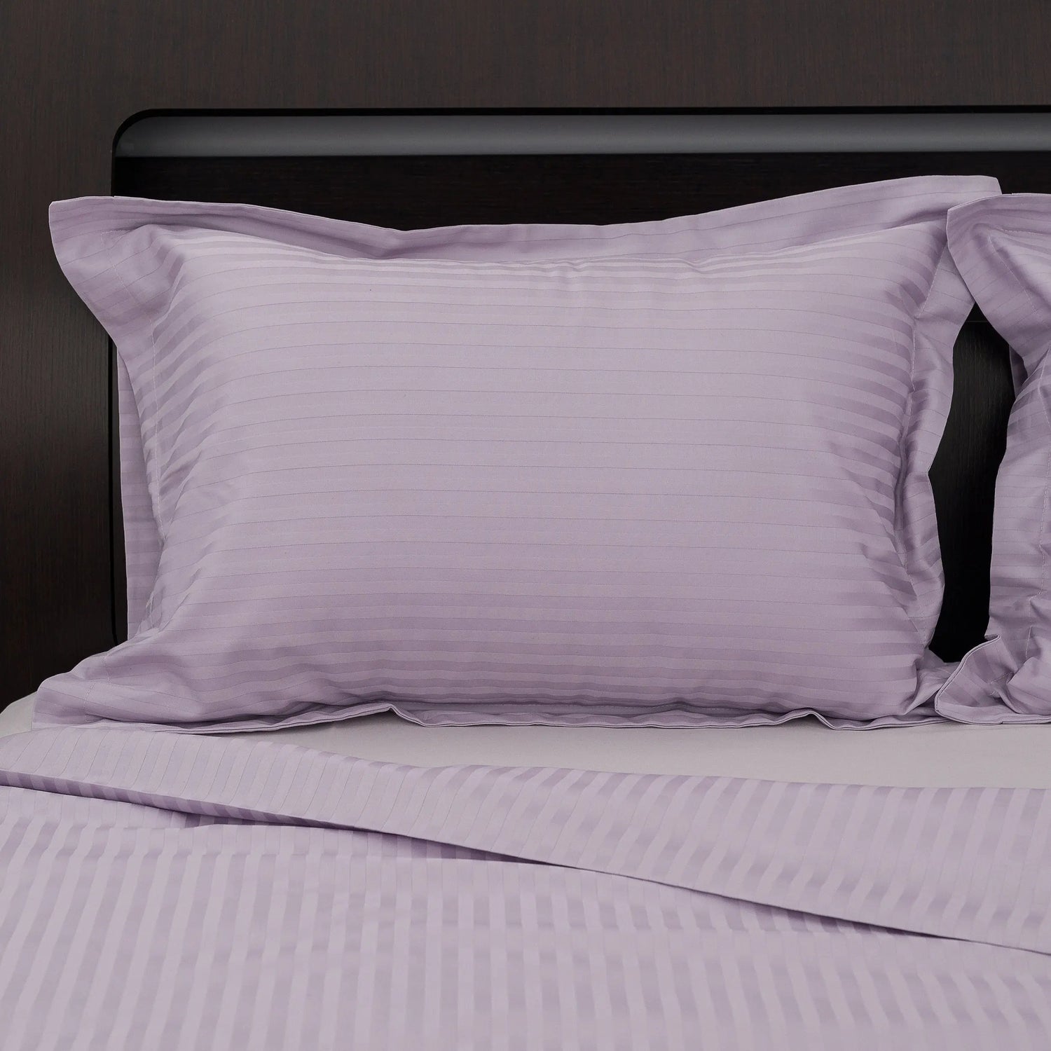Lenjerie de pat 2 persoane Mov din Bumbac 100% satinat dens cu dungi, personalizabilă – LILAC STRIPES