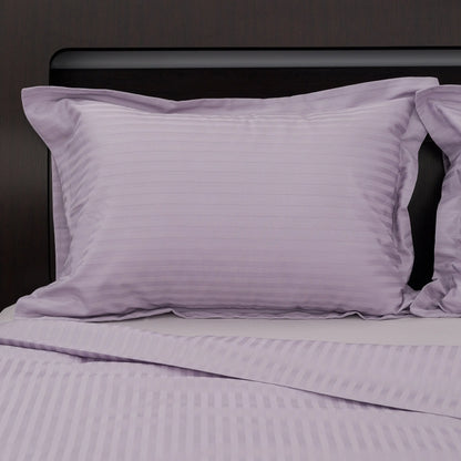 Lenjerie de pat 2 persoane Mov din Bumbac 100% satinat dens cu dungi, personalizabilă – LILAC STRIPES