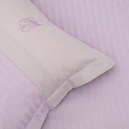 Lenjerie de pat 2 persoane Mov din Bumbac 100% satinat dens cu dungi, personalizabilă – LILAC STRIPES