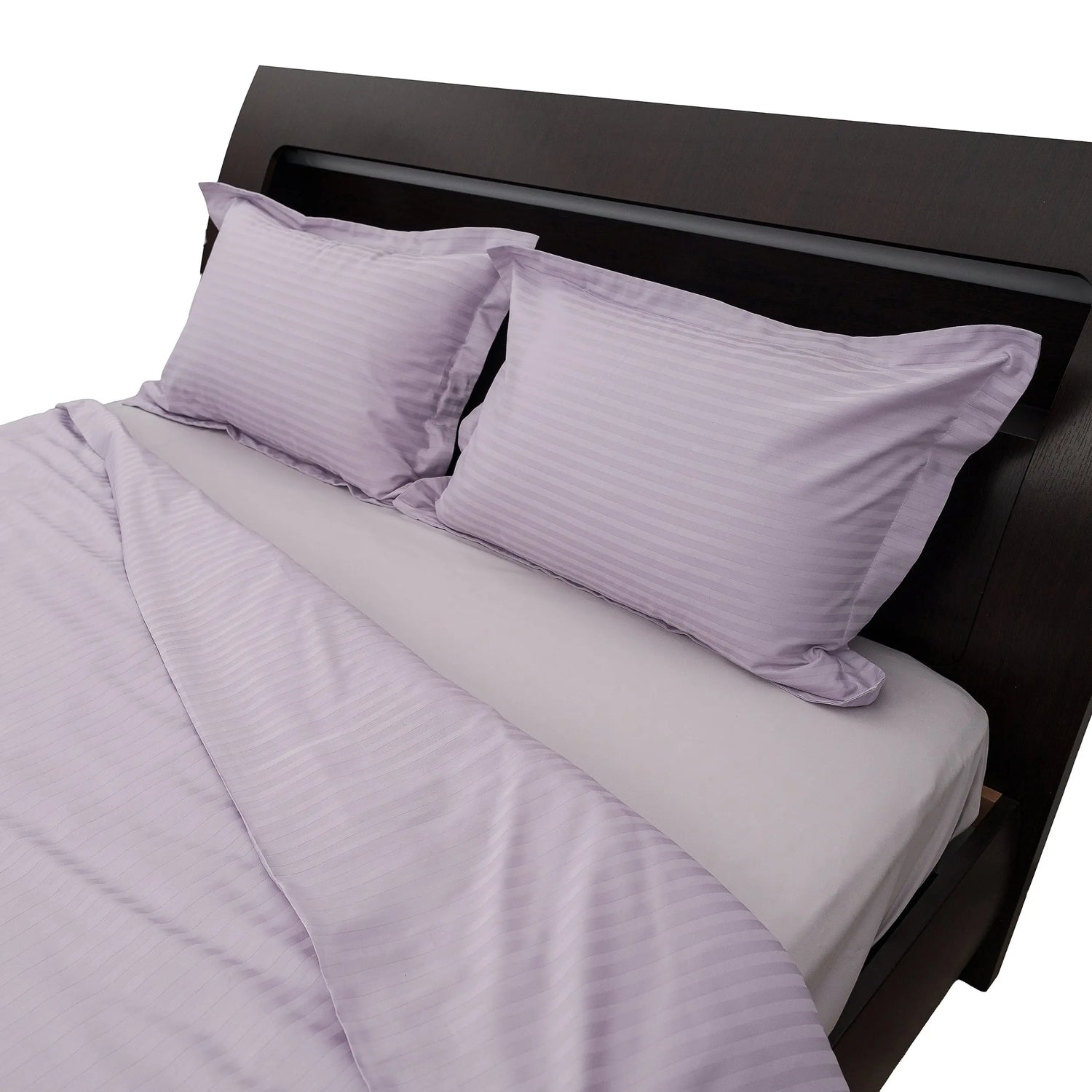 Lenjerie de pat 2 persoane Mov din Bumbac 100% satinat dens cu dungi, personalizabilă – LILAC STRIPES