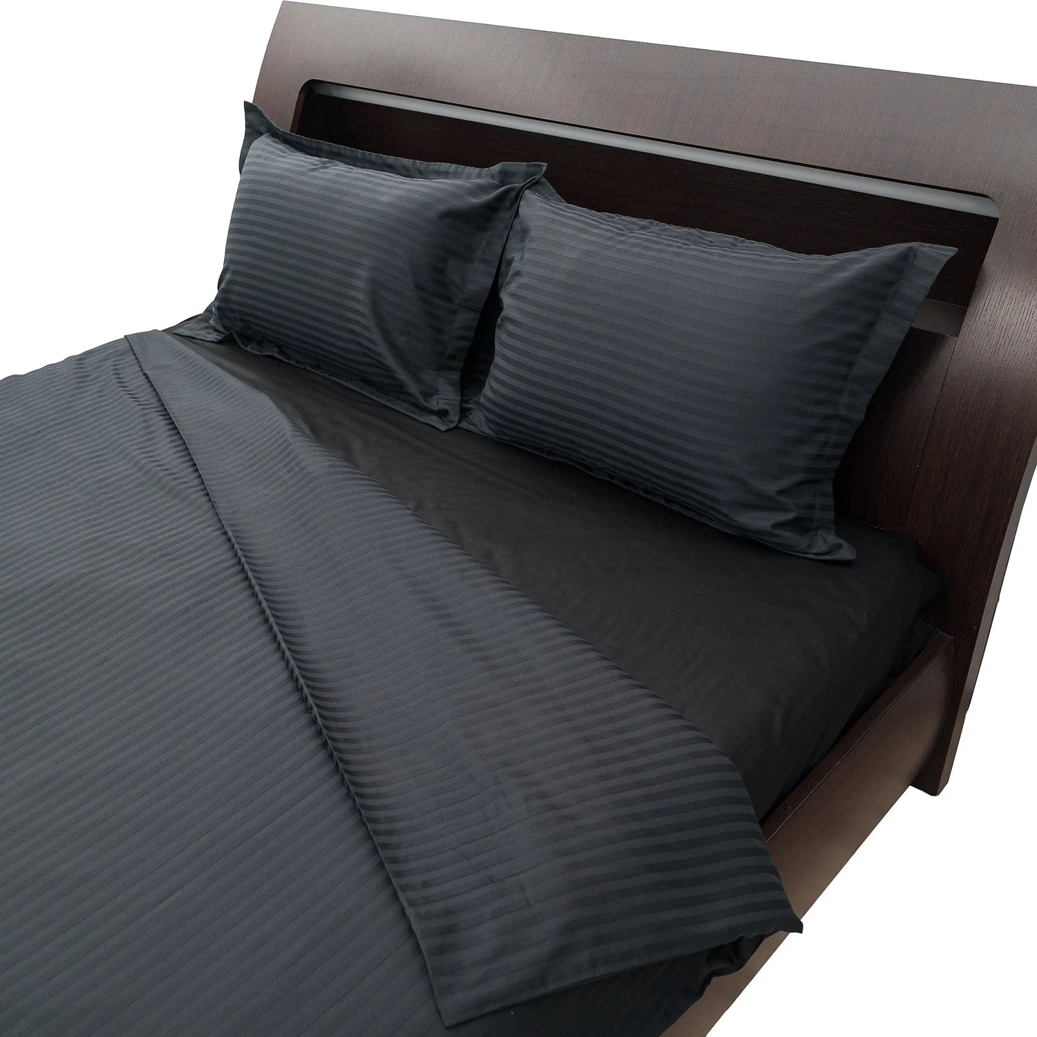 Lenjerie de pat 2 persoane Negru din Bumbac 100% satinat dens cu dungi, personalizabilă – BLACK STRIPES