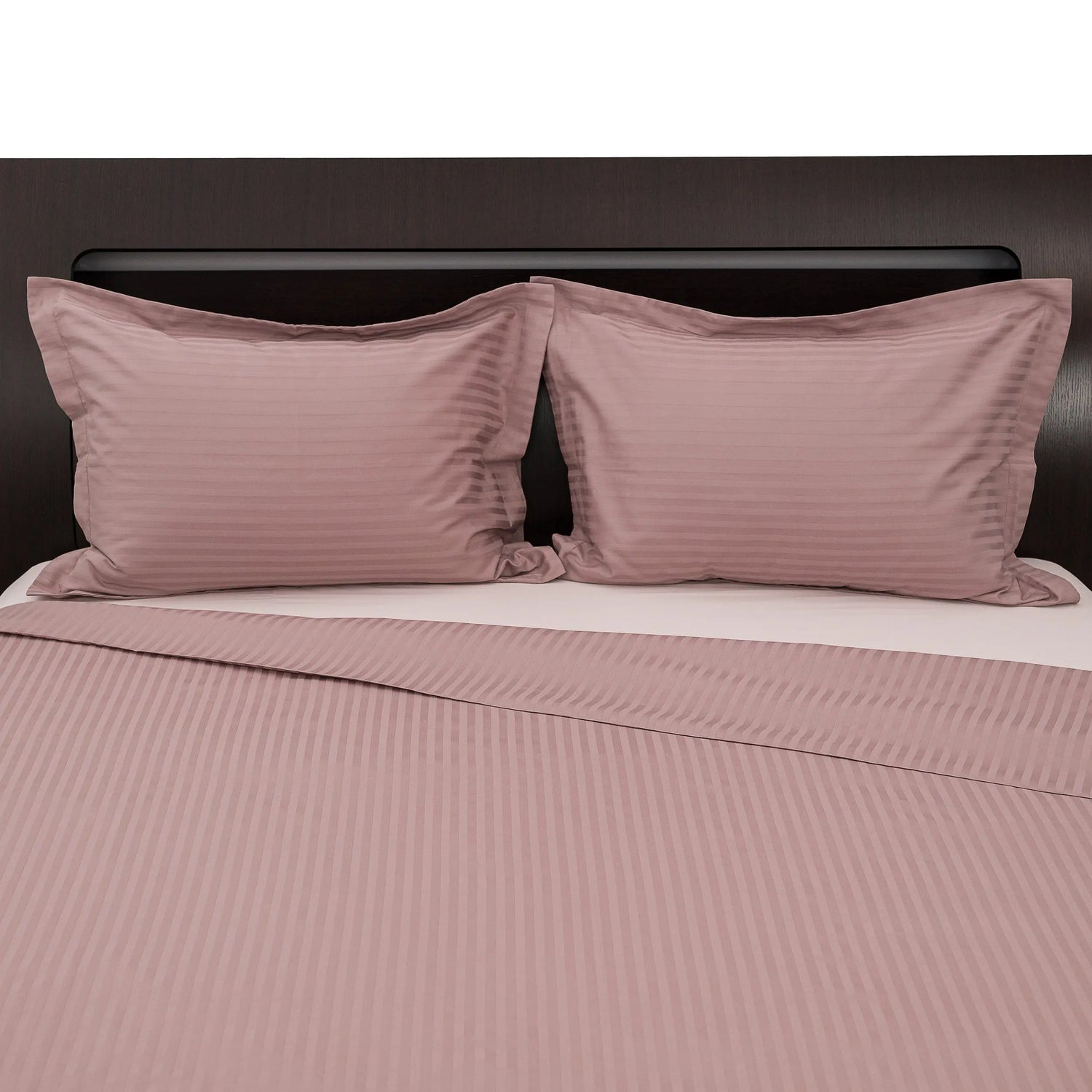 Lenjerie de pat 2 persoane Roz Pudrat din Bumbac 100% satinat dens cu dungi, personalizabilă – BLUSH STRIPES