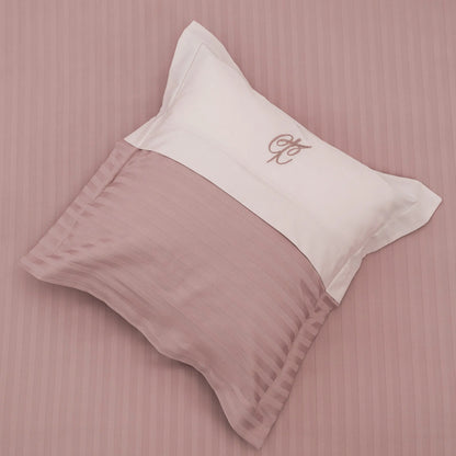 Lenjerie de pat 2 persoane Roz Pudrat din Bumbac 100% satinat dens cu dungi, personalizabilă – BLUSH STRIPES