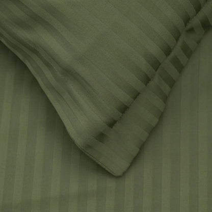 Lenjerie de pat 2 persoane Verde din Bumbac 100% satinat dens cu dungi, personalizabilă – GREEN STRIPES