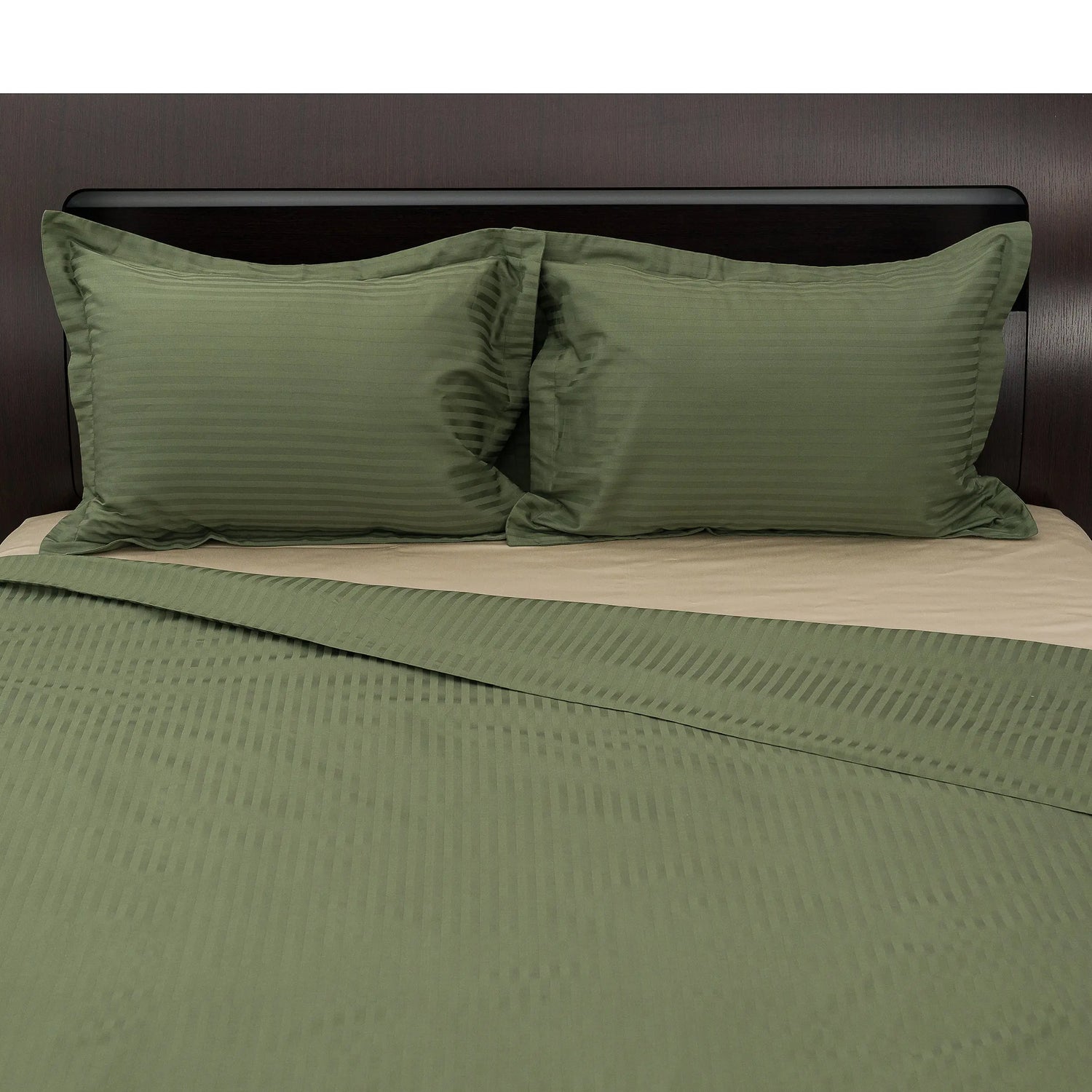 Lenjerie de pat 2 persoane Verde din Bumbac 100% satinat dens cu dungi, personalizabilă – GREEN STRIPES