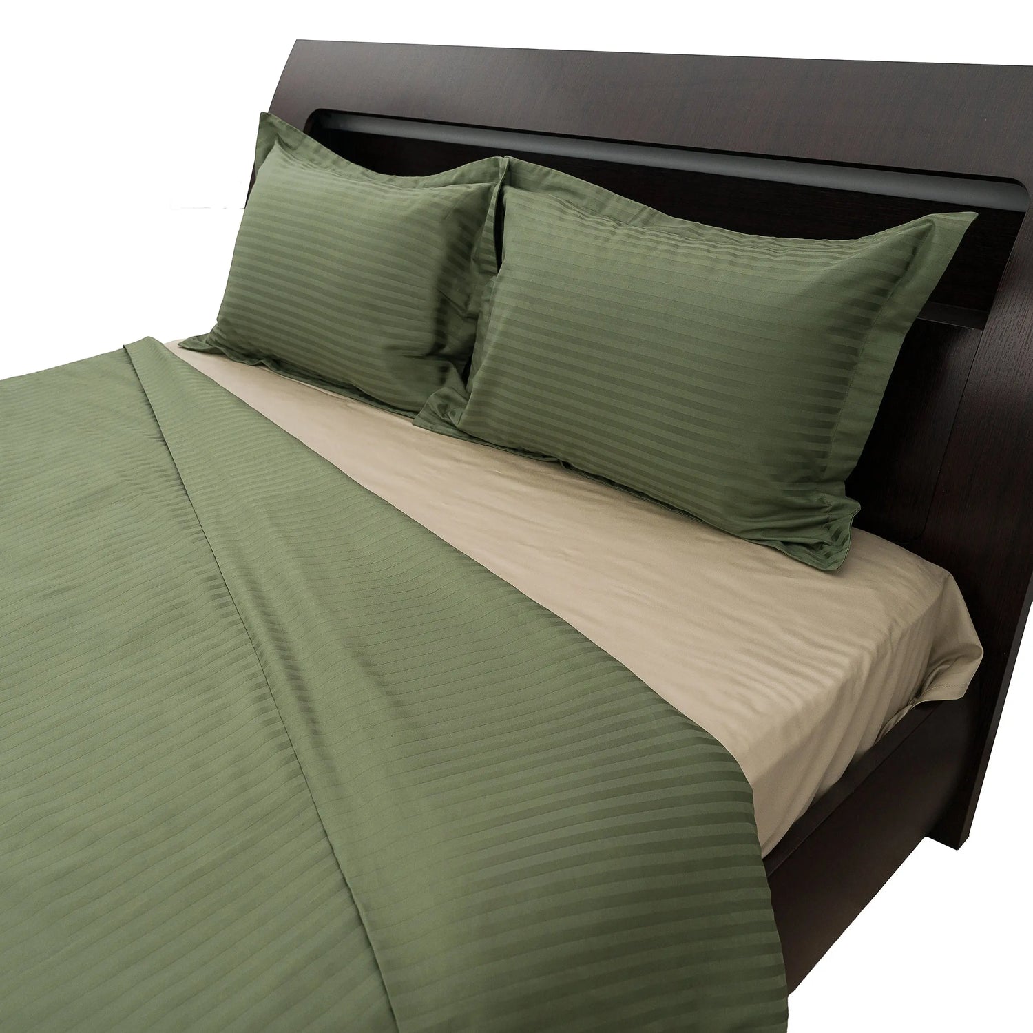 Lenjerie de pat 2 persoane Verde din Bumbac 100% satinat dens cu dungi, personalizabilă – GREEN STRIPES