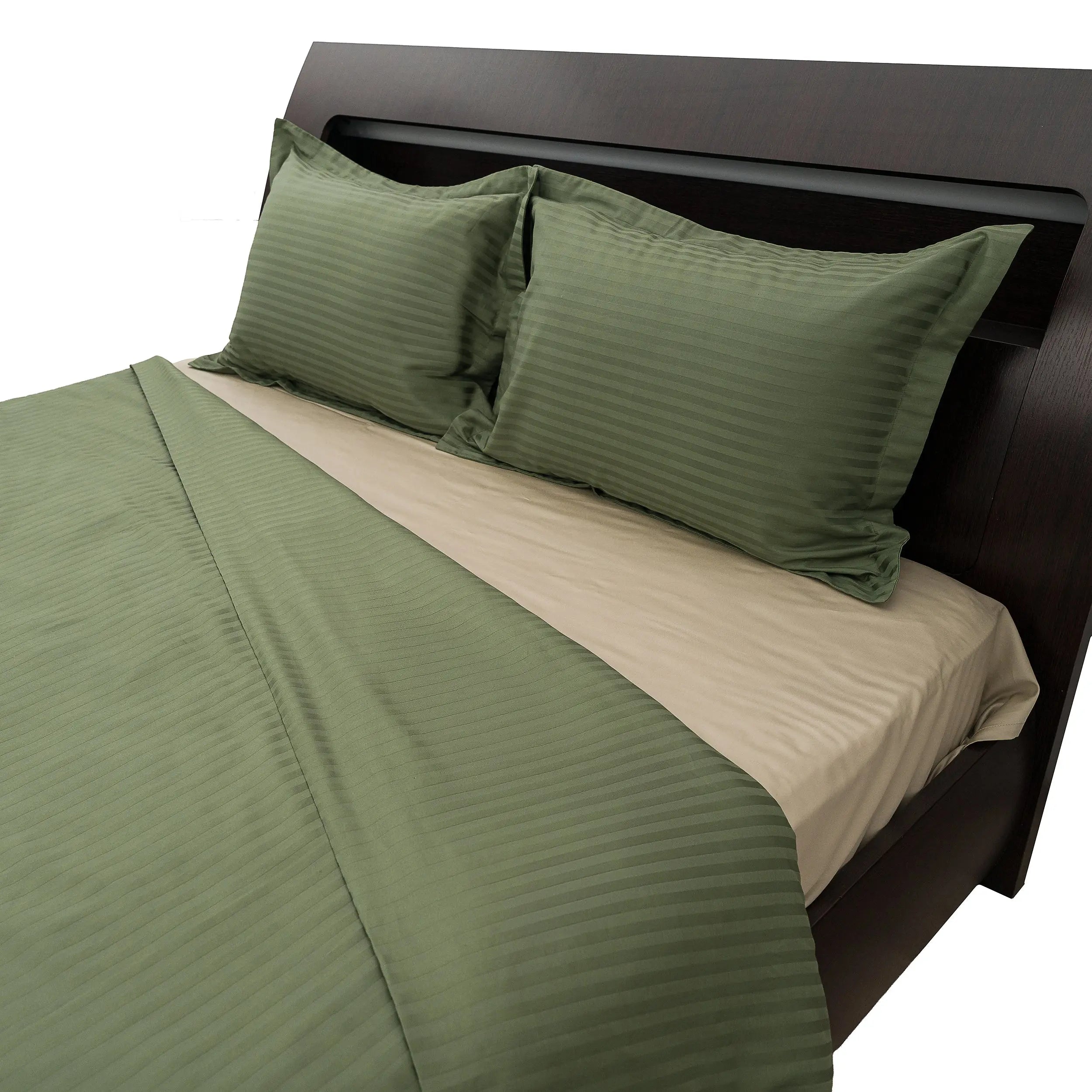 Lenjerie de pat 2 persoane Verde din Bumbac 100% satinat dens cu dungi, personalizabilă – GREEN STRIPES