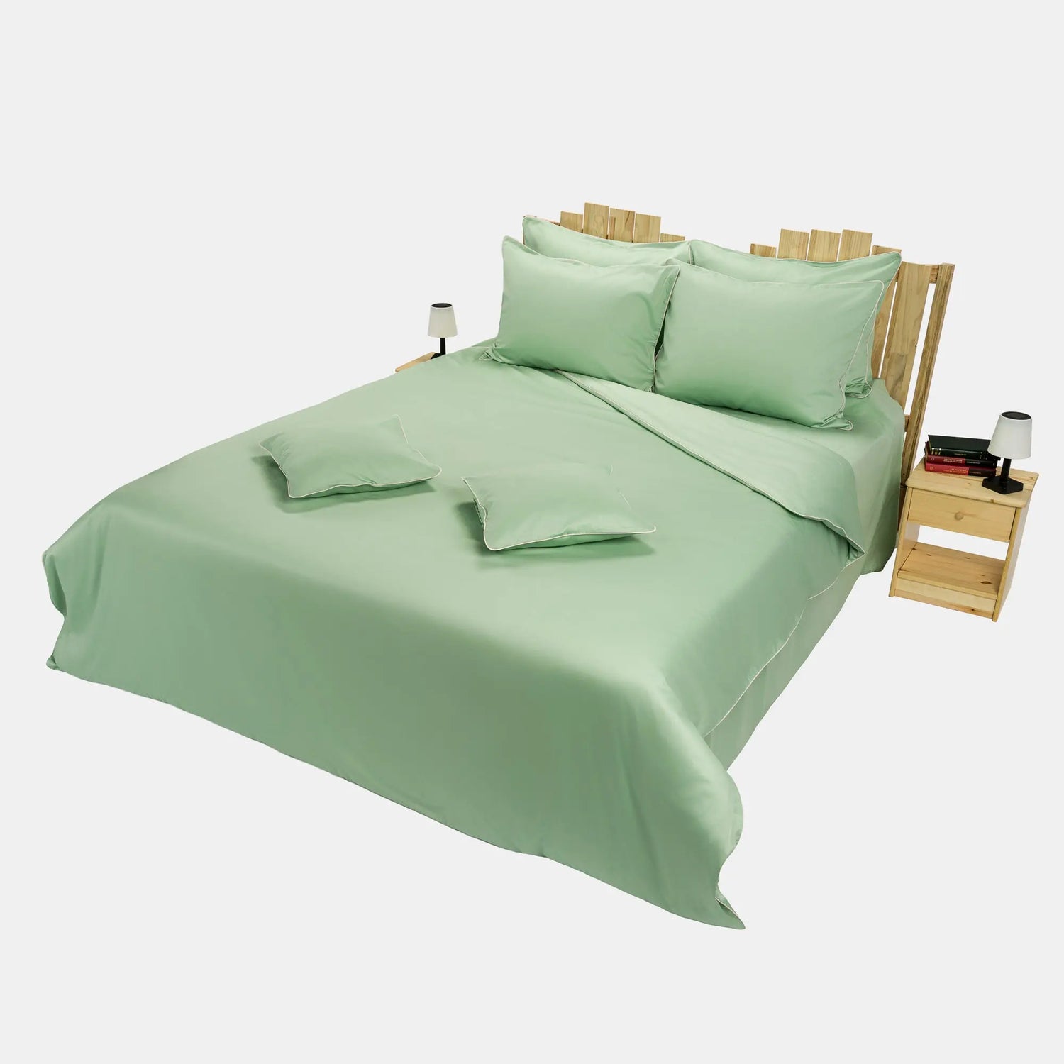 Lenjerie de pat 2 persoane Verde din bumbac satinat dens simplă, personalizabilă – ELEGANT MINT CASA CRYSTAL CasaCrystal