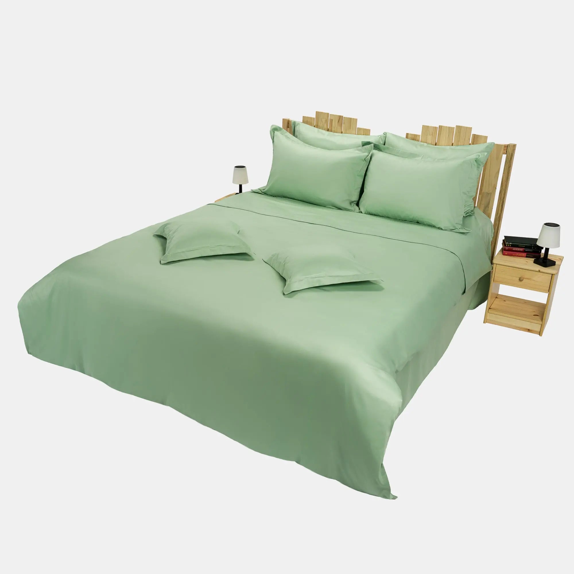 Lenjerie de pat 2 persoane Verde din bumbac satinat dens simplă, personalizabilă – SIMPLE MINT CASA CRYSTAL CasaCrystal