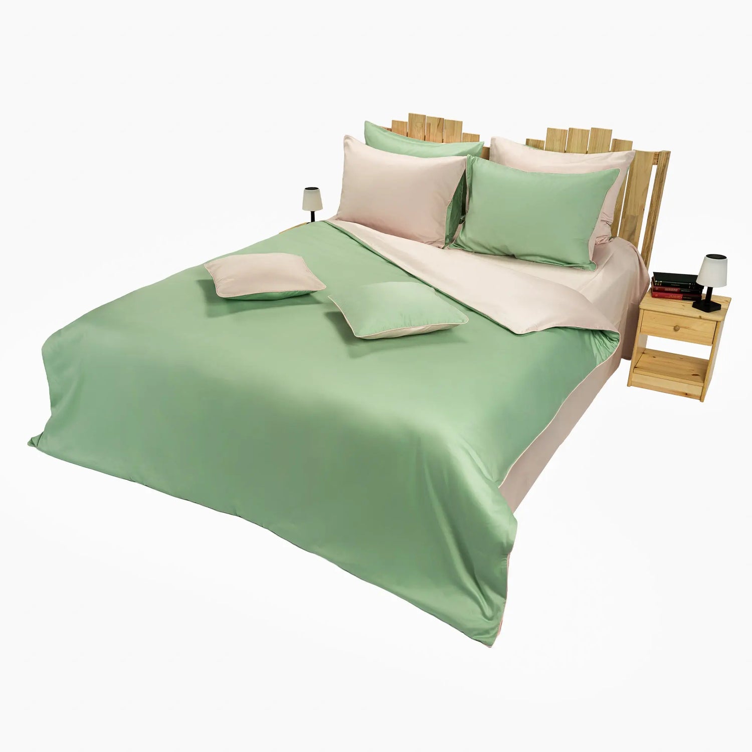 Lenjerie de pat 2 persoane Verde și Roz, cu două fețe, din bumbac satinat dens, personalizabilă – SPRING CASA CRYSTAL CasaCrystal