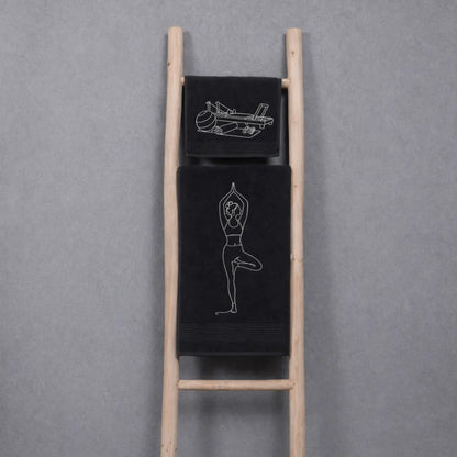 Prosop Baie din Bumbac și Bambus Negre 600g/mp brodate - Set 2 Piese - Pilates lover - Complet Personalizabil